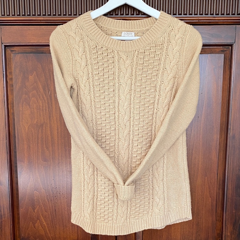 J. Crew Women's Beige Cable Knit Crew Neck Sweater